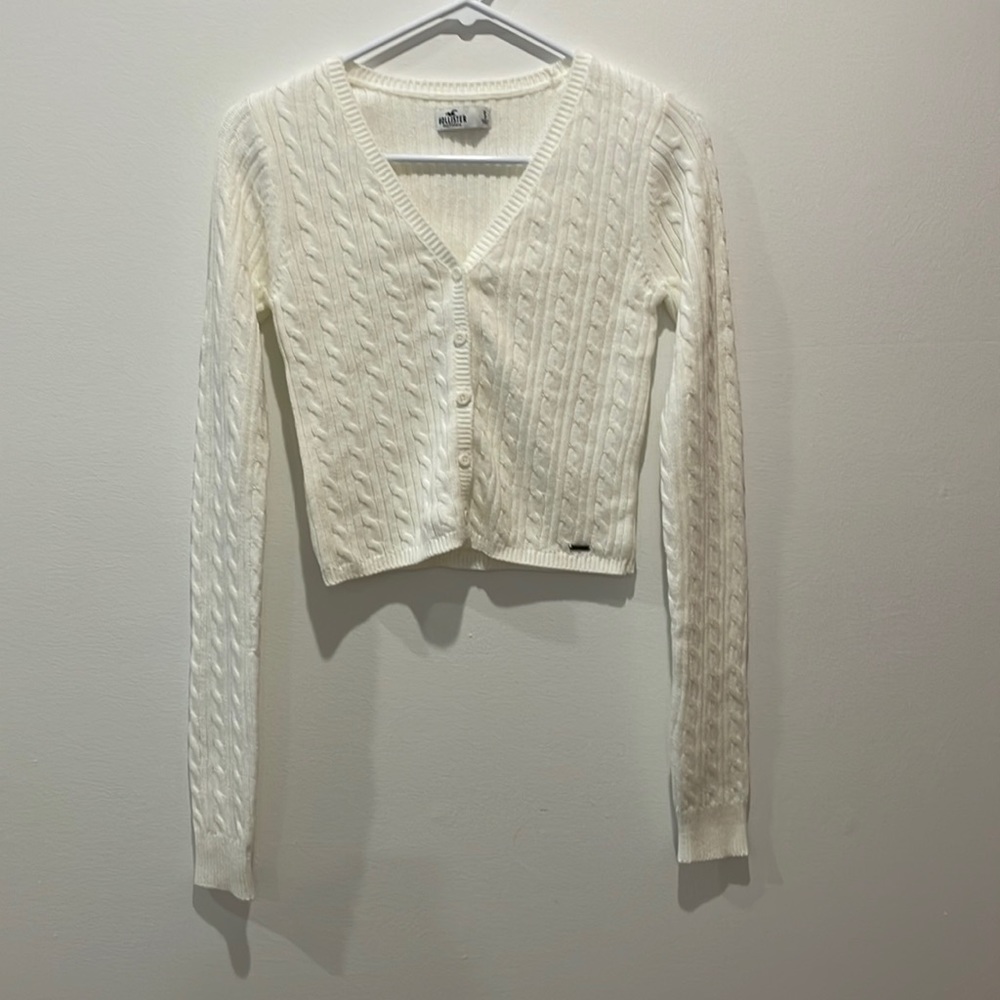 White Cropped Hollister Sweater size S